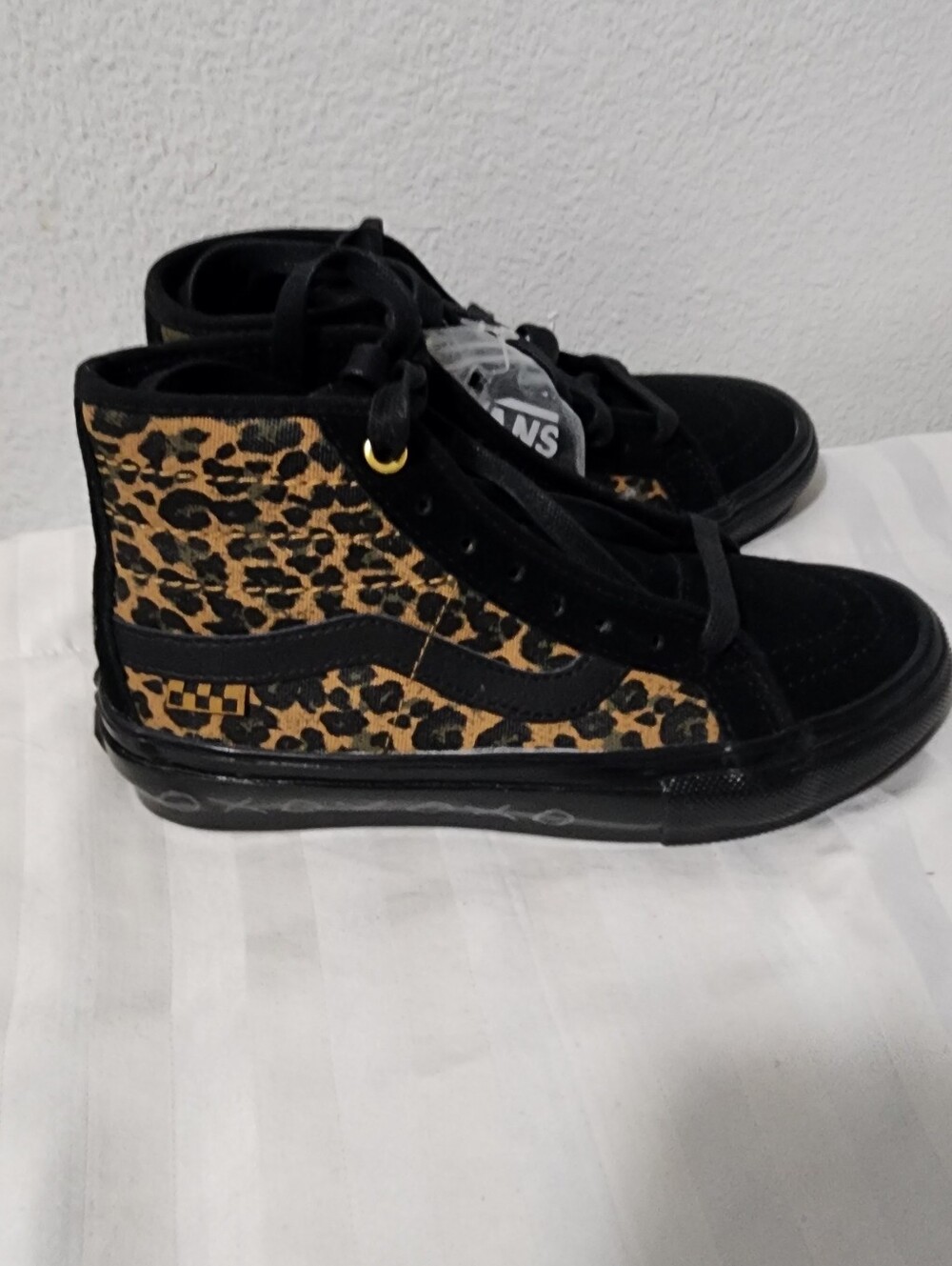 Cher Strawberry Vans Hi-Top Sneakers with Leopard Print Panels - Black & Tan
